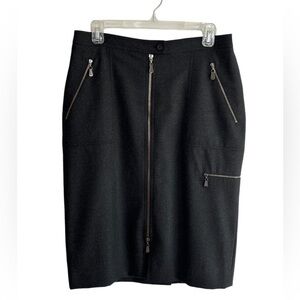 Doncaster Black Zipper Midi Pencil Skirt Wool Fully Lined Sz 10 Luxury Designer